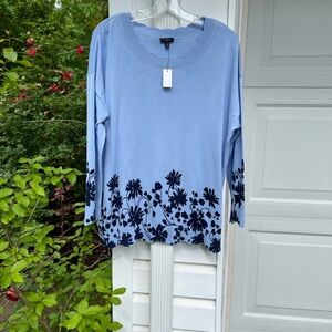 NWT Talbots Pretty Blues Floral Scalloped Neck & Hems Lightweight Sweater